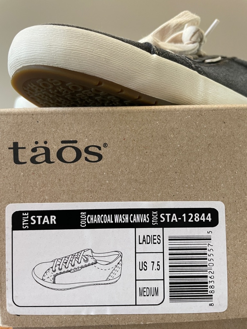 Taos Footwear Charcoal Canvas Low-Top Sneakers with Cream Laces - Picture 3 of 9